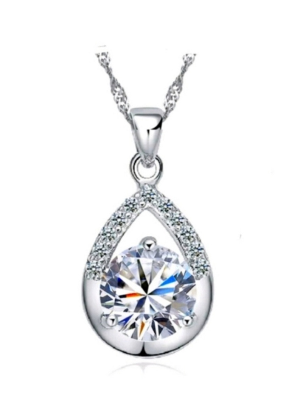 Swarovski Elements 925 Sterling Silver Teardrop Solitaire Necklace NEW